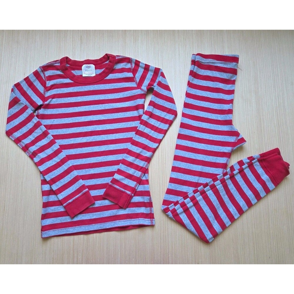Hanna Andersson Long John Pajamas PJ Set Striped Organic Cotton Red Gray 12